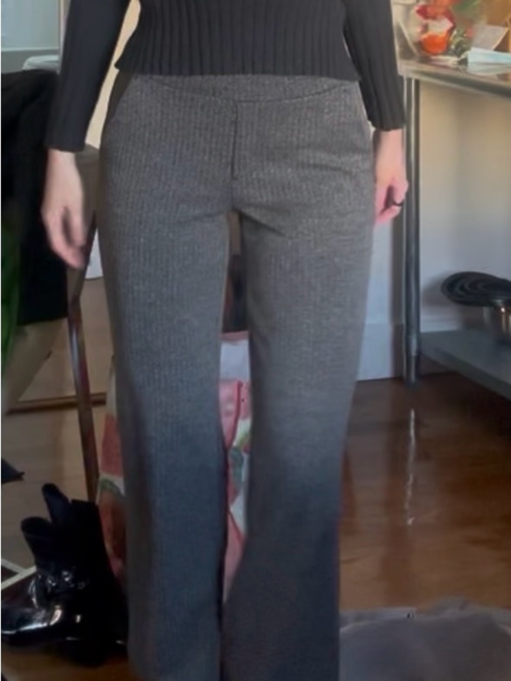 LOFT Gray Ribbed Wide-Leg Pants